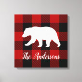 Toile Red Buffalo Plaid & Bear | Nom personnel Cadeau (Recto)