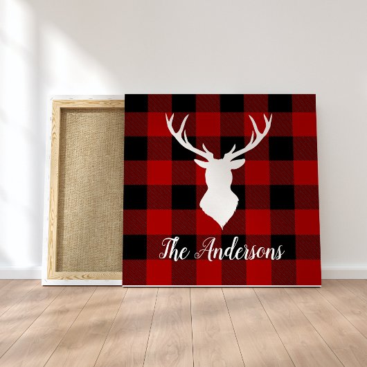 Toile Red Buffalo Plaid & Deer | Nom personnel Cadeau
