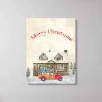 Red Car Winter Scène Joyeux Noël