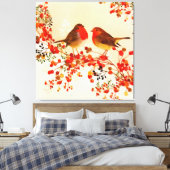 Toile Red Gold Winter Birds Holly Berry Branches (Insitu(Chambre))