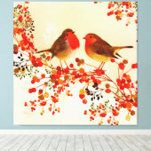 Toile Red Gold Winter Birds Holly Berry Branches (Insitu (Plancher de Bois))