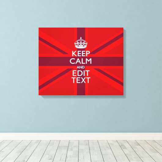 Toile Red Keep Calm And Your Text on Union Jack Flag (Insitu (Plancher de Bois))