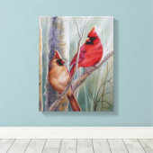 Toile Red Northern Cardinal Bird Pair Aquarelle Art (Insitu (Plancher de Bois))