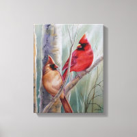 Red Northern Cardinal Bird Pair Aquarelle Art