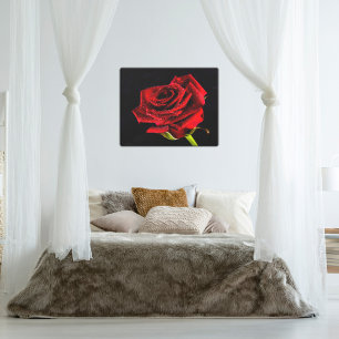 Toile Red rose on black with water droplets photo canvas