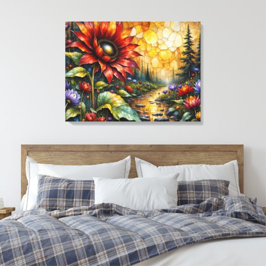 Toile Red Sunflower in valley by stream (Insitu(Chambre))
