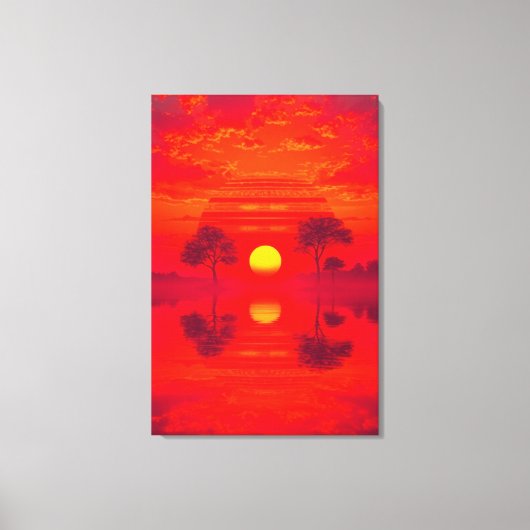 Toile Reflet carmin - Coucher de soleil sur le lac (Recto)
