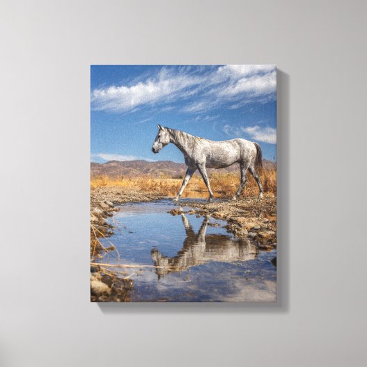 Toile Reflet d'étang de désert de cheval blanc Art (Recto)