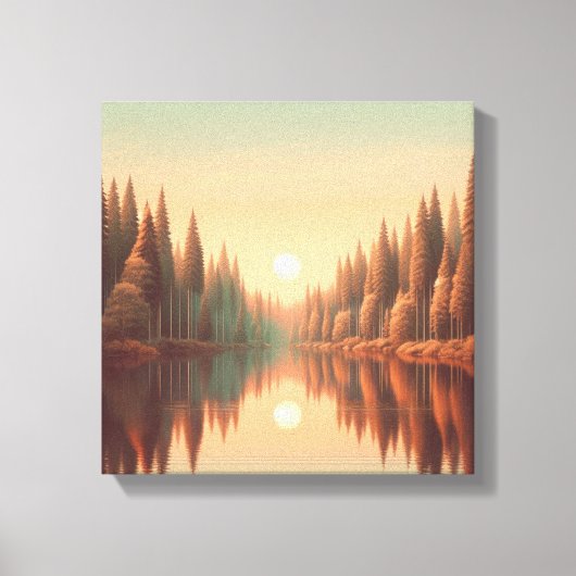 Toile Reflets de coucher de soleil doré par le lac Quiet (Recto)