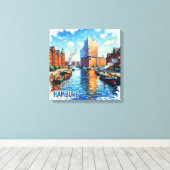 Toile Reflets de lumière dans le port de Hambourg sur to (Insitu (Plancher de Bois))