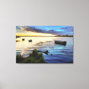 Toile Réflexion de bateaux à voile du coucher du soleil