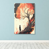 Toile Réflexion d'une femme sur la forêt en feu (Insitu (Plancher de Bois))