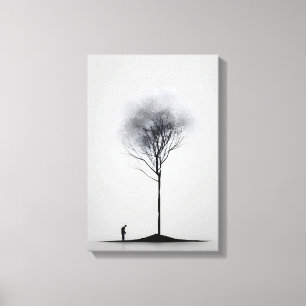 Toile Réflexion solitaire minimaliste Art noir et blanc