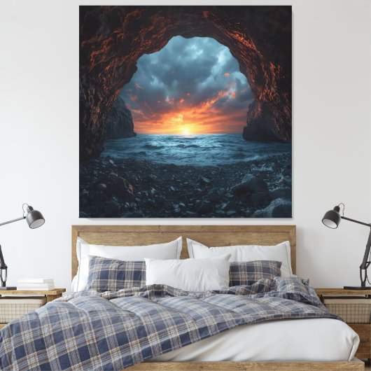 Toile Refuge Twilight - Horizon Océan À Travers La Pierr (Insitu(Chambre))