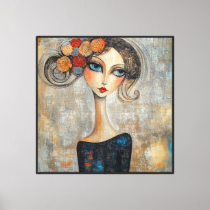 Toile Regard Calme d'une Élégante Dame aux Yeux Bleus