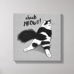 Toile Regarde Meowt ! Fatigué noir et blanc