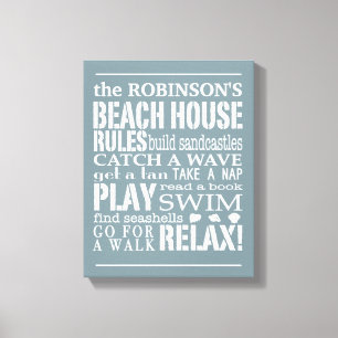 Toile Règles de la maison de plage familiale personnali