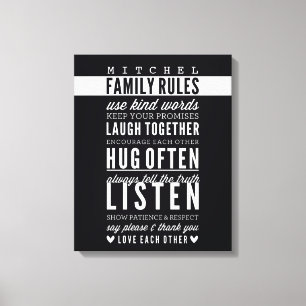 Toile RÈGLES FAMILIALES PERSONNALISÉES typographie moder