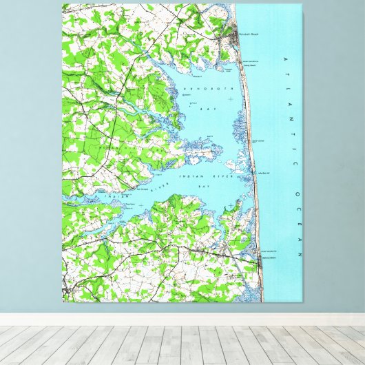 Toile Rehoboth Beach & Bethany Beach Delaware Map (1938) (Insitu (Plancher de Bois))