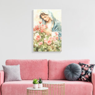 Toile Religieux Floral Bienheureux Marie
