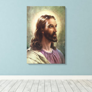 Toile Religieux vintage, Portrait Jésus Christ avec Halo