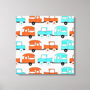 Toile Remorque de camping Turquoise Orange Vintage Car