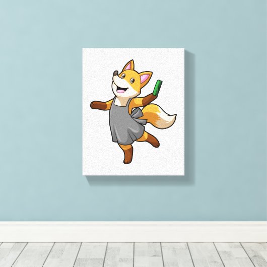 Toile Renard comme coiffeur avec ciseaux (Insitu (Plancher de Bois))