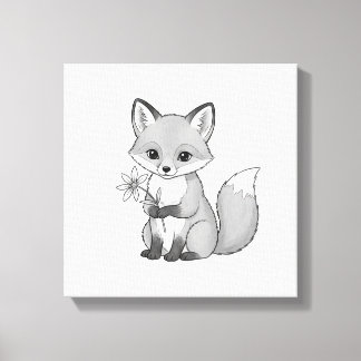 Toile Renard de la forêt tendre tenant une fleur