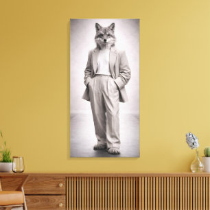 Toile Renard Élégant en Costume Moderne Clair Portrait