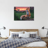 Toile Renard et oiseaux au coucher du soleil - Forêt pai (Insitu(Chambre))
