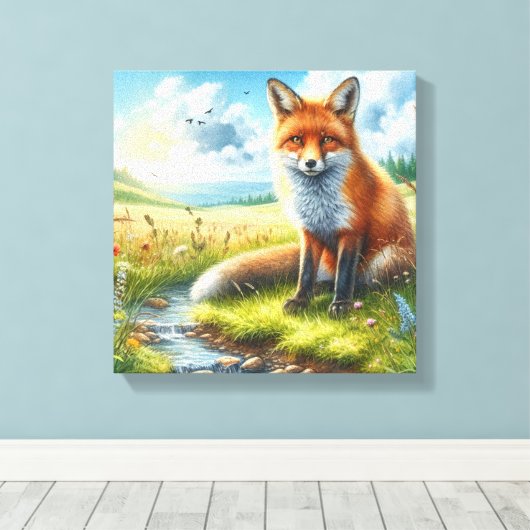 Toile Renard rouge assis par Stream Stretted Canvas Impr (Insitu (Plancher de Bois))