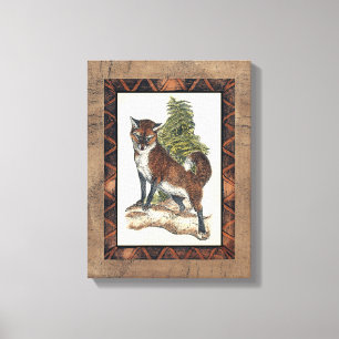 Toile Renard rustique sur un tronc d'arbre