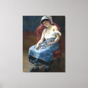 Toile Renoir Dormir Fille Avec Chat Art Classique