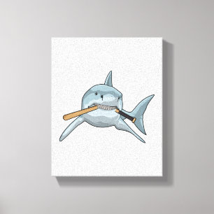 Toile Requin au baseball avec batte de baseball