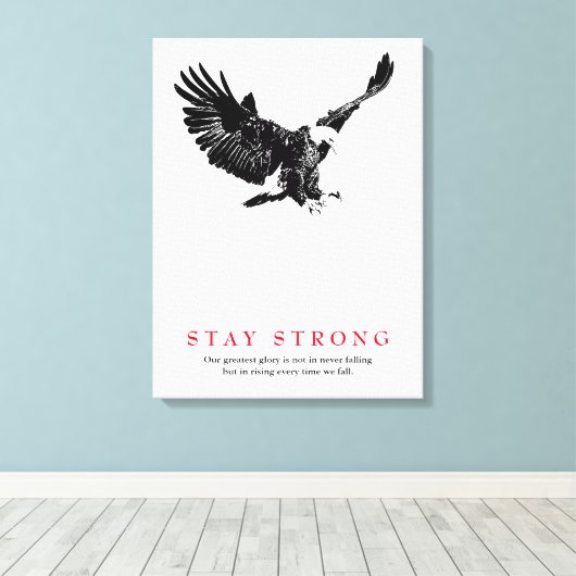 Toile Restez fort Black White Bald Eagle Motivationnel (Insitu (Plancher de Bois))