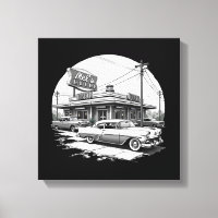 Retro 1950 Diner Canvas Wall Art - Voitures Vintag