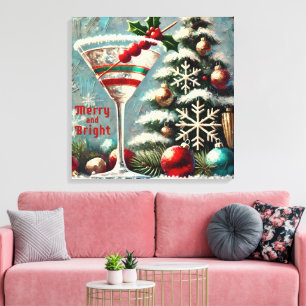 Toile Retro 50 Cranberry Snowflake Noël Martini