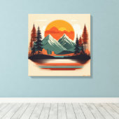 Toile Retro 70s Sunset Mountain Canvas | Vintage Nature (Insitu (Plancher de Bois))