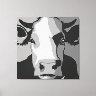 Toile Retro Animal Pop Art Portrait de vache en noir et