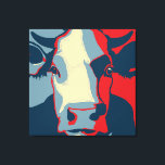 Toile Retro Animal Wall Pop Art Cow Portrait<br><div class="desc">Cette pièce d'art pop-art rétro et coquelicot a notre casquette de vache classique en rouge blanc et bleu. C'est végétalien au coeur et un cri à nos copains bovins. Ce design dessiné à la main par Armagarden utilise des couleurs modernes pour faire tomber les vêtements de couleur que vous lui...</div>