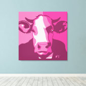 Toile Retro Animal Wall Pop Art Rose Cow Portrait (Insitu (Plancher de Bois))