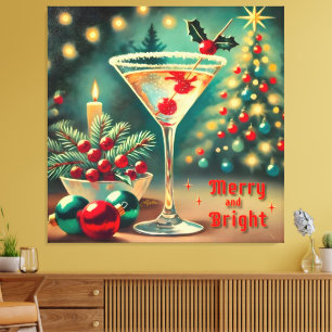 Toile Retro années 50 Cocktail Martini Noël Merry Bright