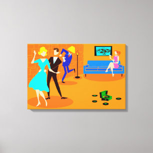 Toile Retro Cartoon Cocktail Party Stretched Canvas