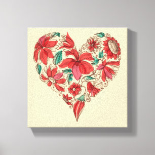 Toile Rétro coeur de symbole d'amour de fleurs