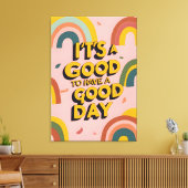 Toile Retro "Good Day" Motivational Quote Rainbow Print (Insitu(Salon))