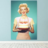 Toile Retro Maman tient un gâteau de fête (Insitu (Plancher de Bois))