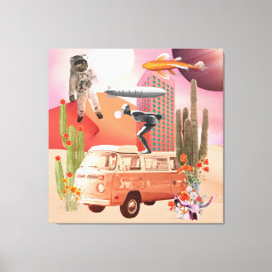 Toile Retro Mod Collage Icons Spaceman Désert