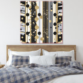 Toile Rétro-moderne, points noirs, gris et or (Insitu(Chambre))