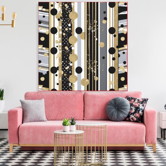 Toile Rétro-moderne, points noirs, gris et or (Insitu(Salon))