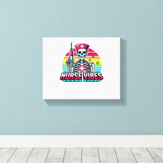 Toile Retro Neon Skeleton Nurse - Funny Éffrayant D (Insitu (Plancher de Bois))